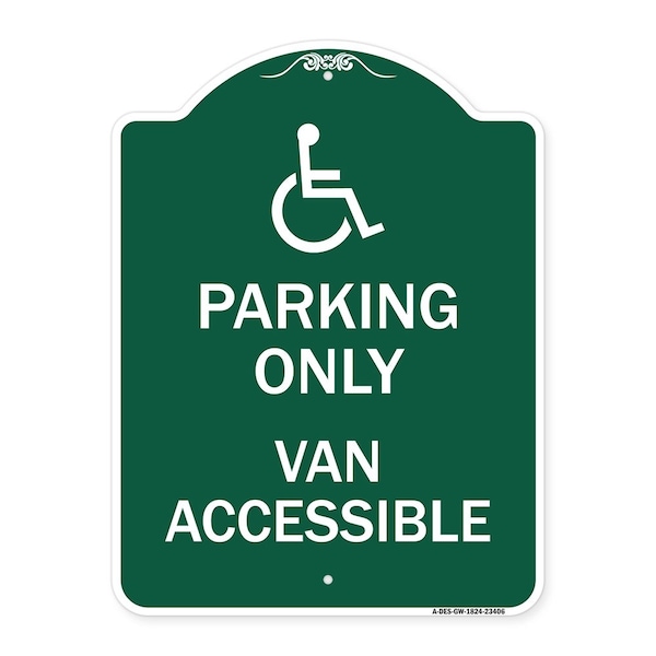 Parking Van Accessible W/ Graphic, Green & White Aluminum Sign, 18" x 24", GW-1824-23406